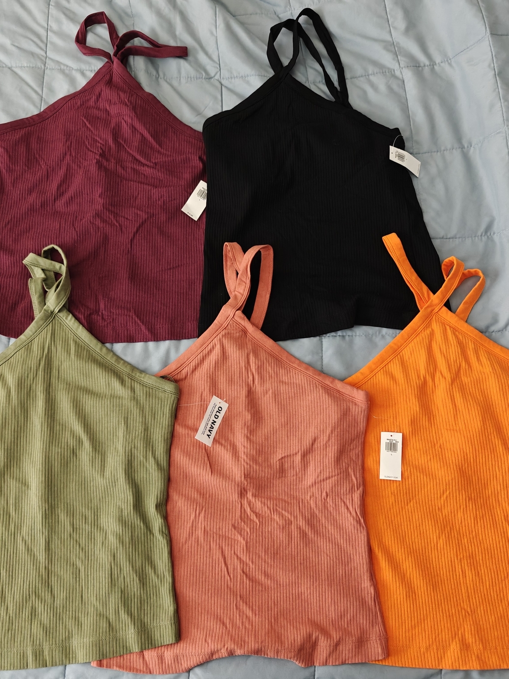 Old Navy Ribbed Halter Tops - Black, Olive, Coral, Burgundy, Orange